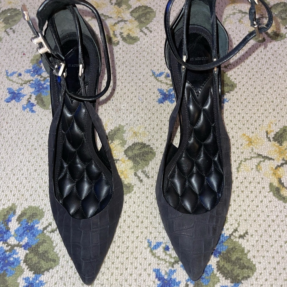 Brian Atwood Black Croc Embossed Heels
